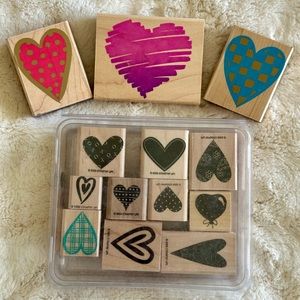 Stampin’ Up Bundle of 2003 rubber stamps. Hearts Wood mounted. Some others